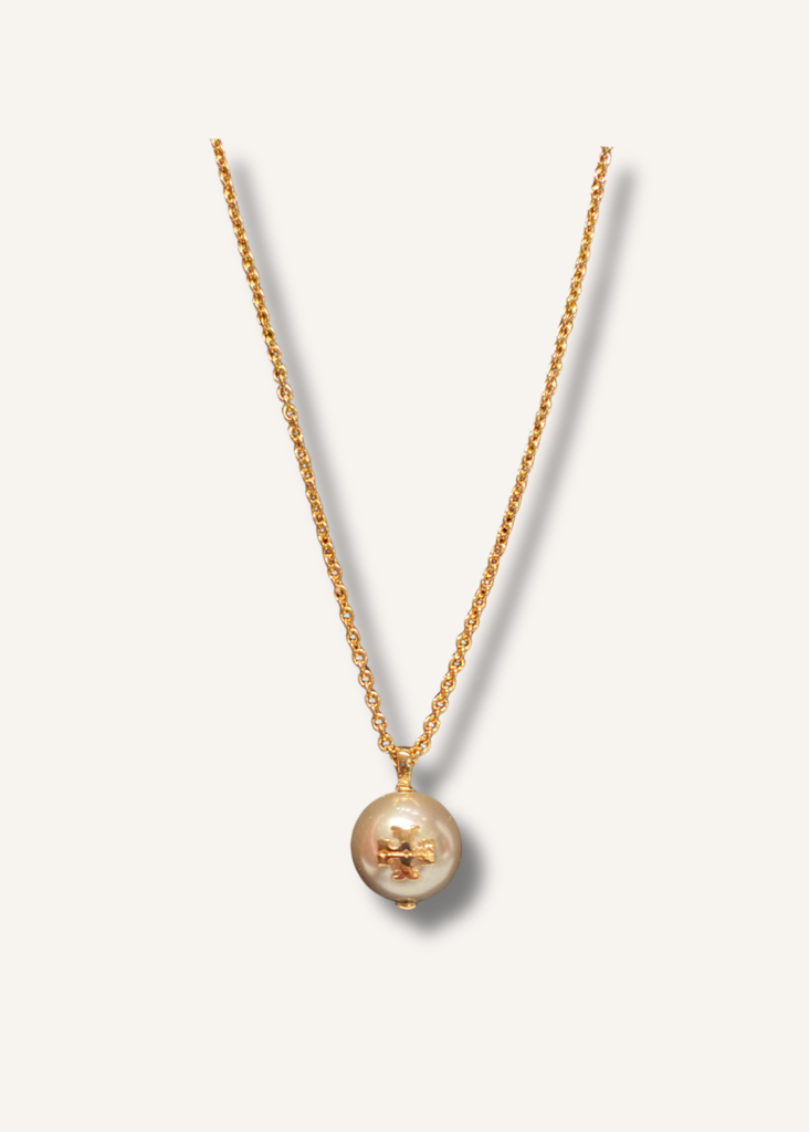 Tory Burch Pearl Logo Rope Necklace