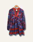 Farm Rio Long-Sleeve V-Neck Printed Mini Dress