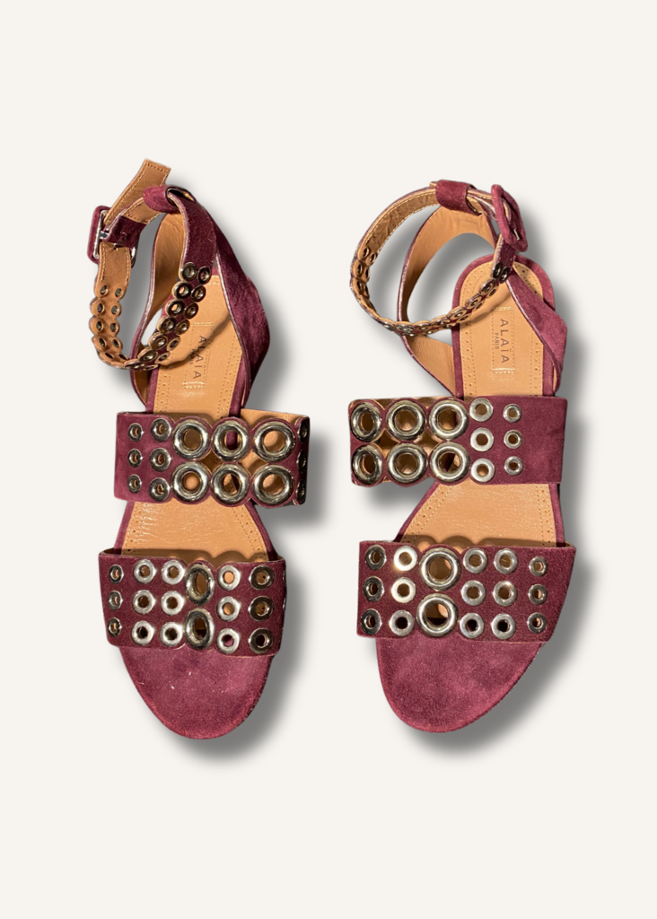 Alaia Suede Grommet Strap Sandals