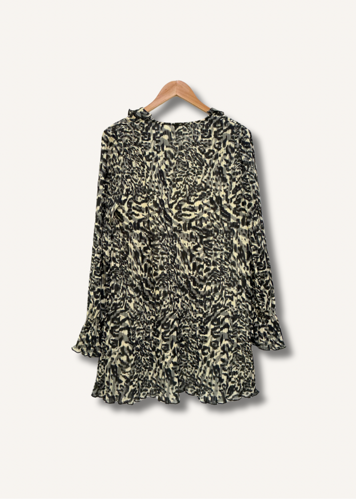Ganni Pleated Georgette Flounce Neck Mini Dress