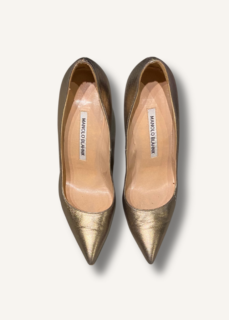 Manolo Blahnik BB Metallic Leather Pumps