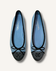 Chanel Denim Printed Quilt Cap Toe Flats