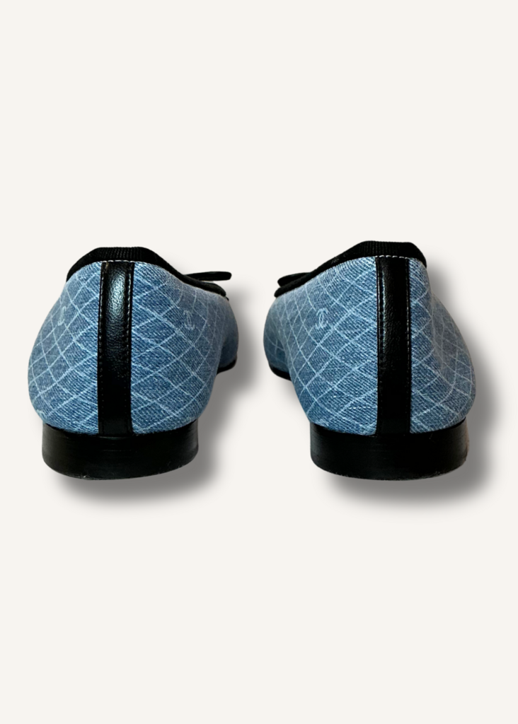 Chanel Denim Printed Quilt Cap Toe Flats