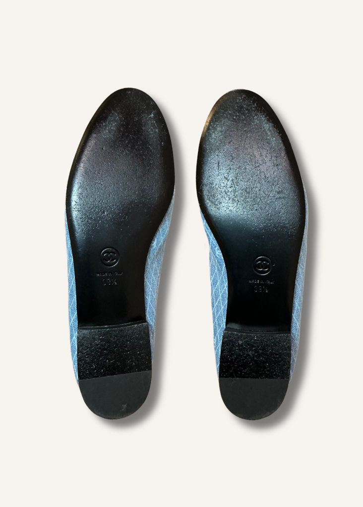 Chanel Denim Printed Quilt Cap Toe Flats