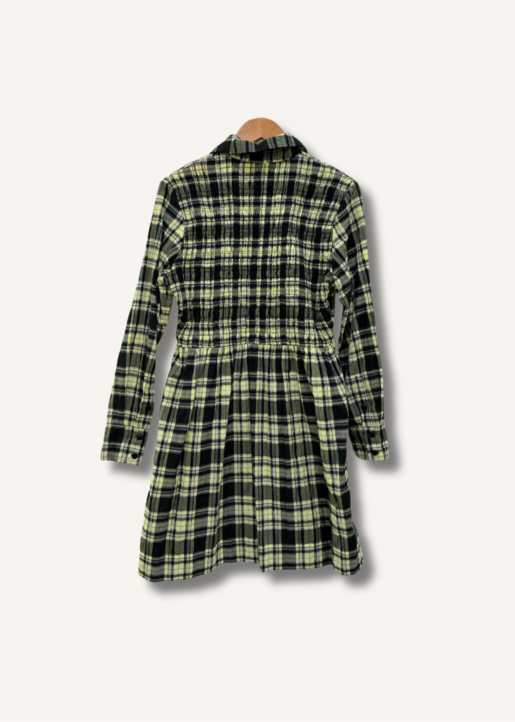 Ganni Seersucker Check Smocked Shirt Dress