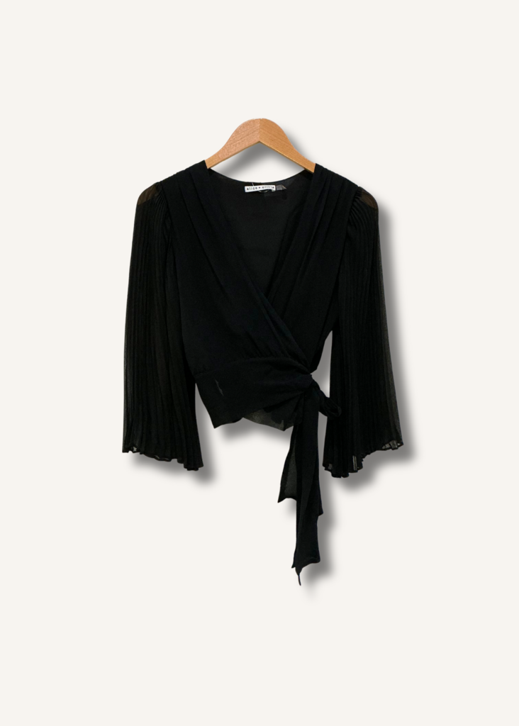 Alice + Olivia Bray Pleated-Sleeve Silk Wrap Top