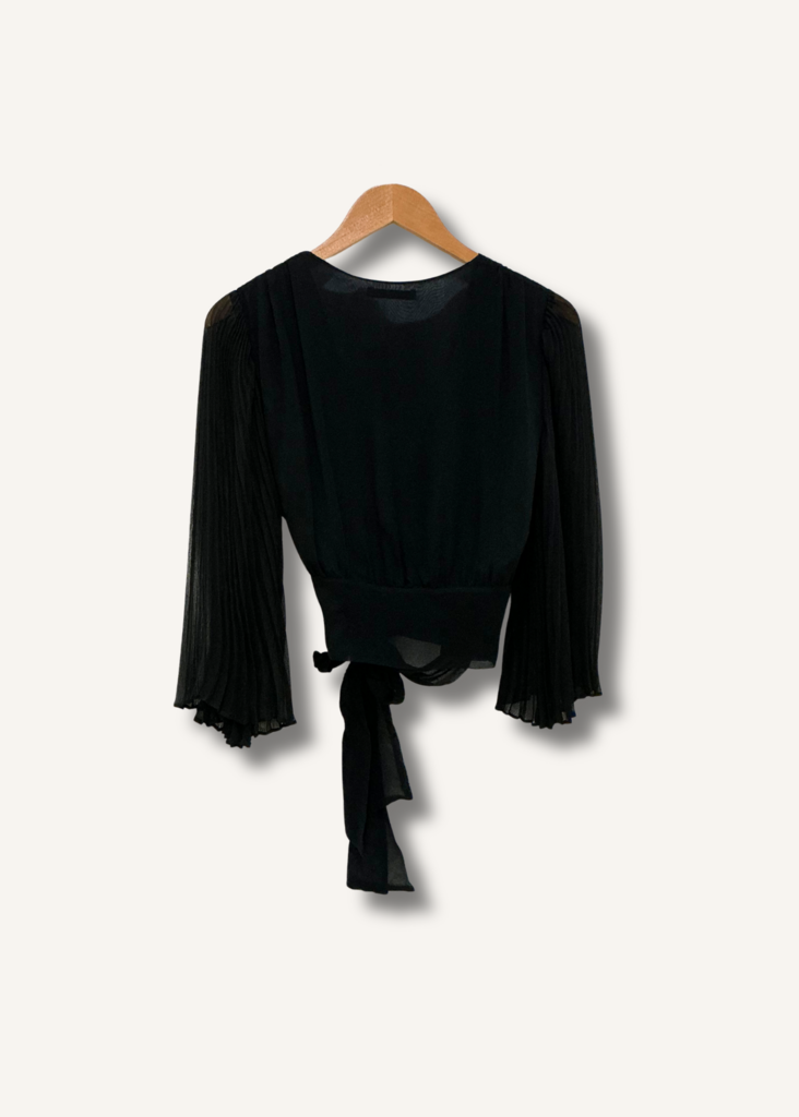 Alice + Olivia Bray Pleated-Sleeve Silk Wrap Top