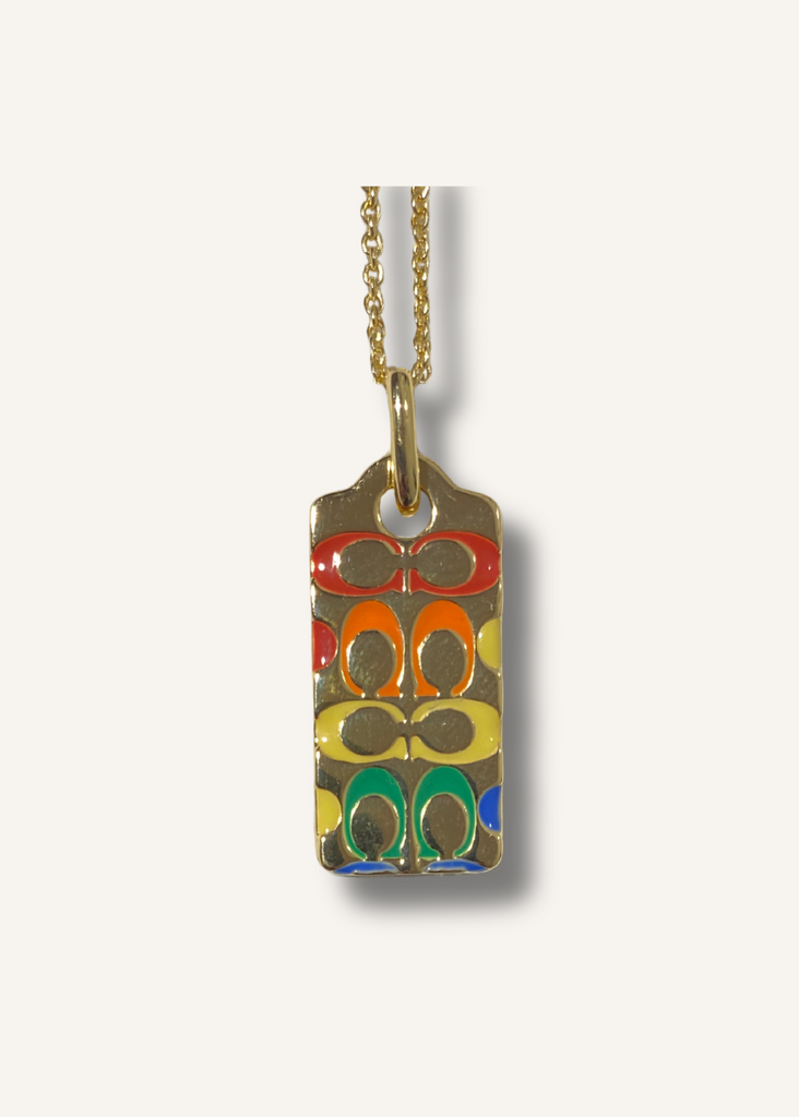 Coach Quilted Signature Enamel Pendant Necklace