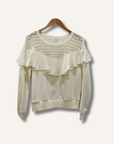 Anthropologie Layered Ruffle Collar Crochet Knit Pullover