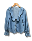 Free People Denim Ruffle Top