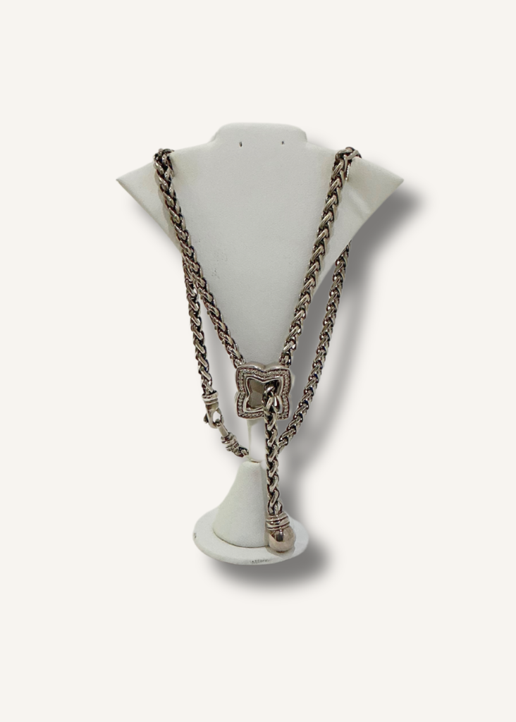 David Yurman Quatrefoil Diamond Wheat Chain Necklace