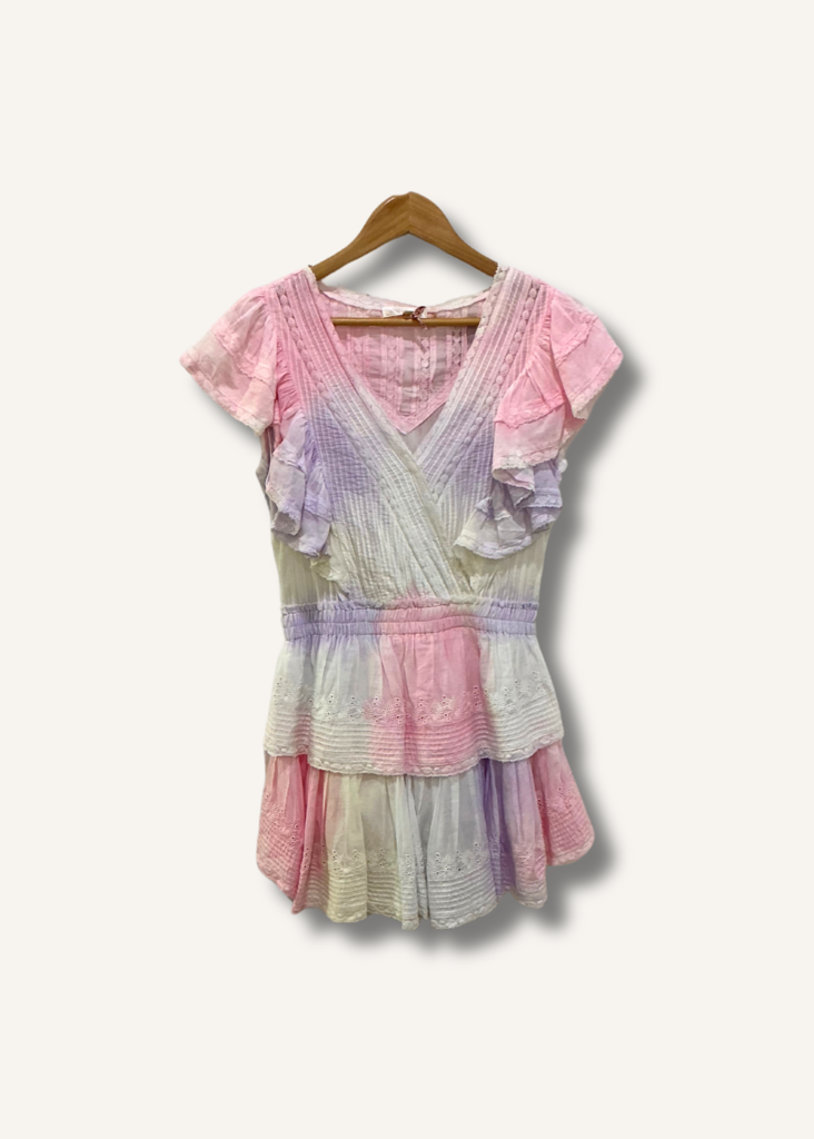 Loveshackfancy Gwen Ruffled Sleeve Tie Dye Mini Dress