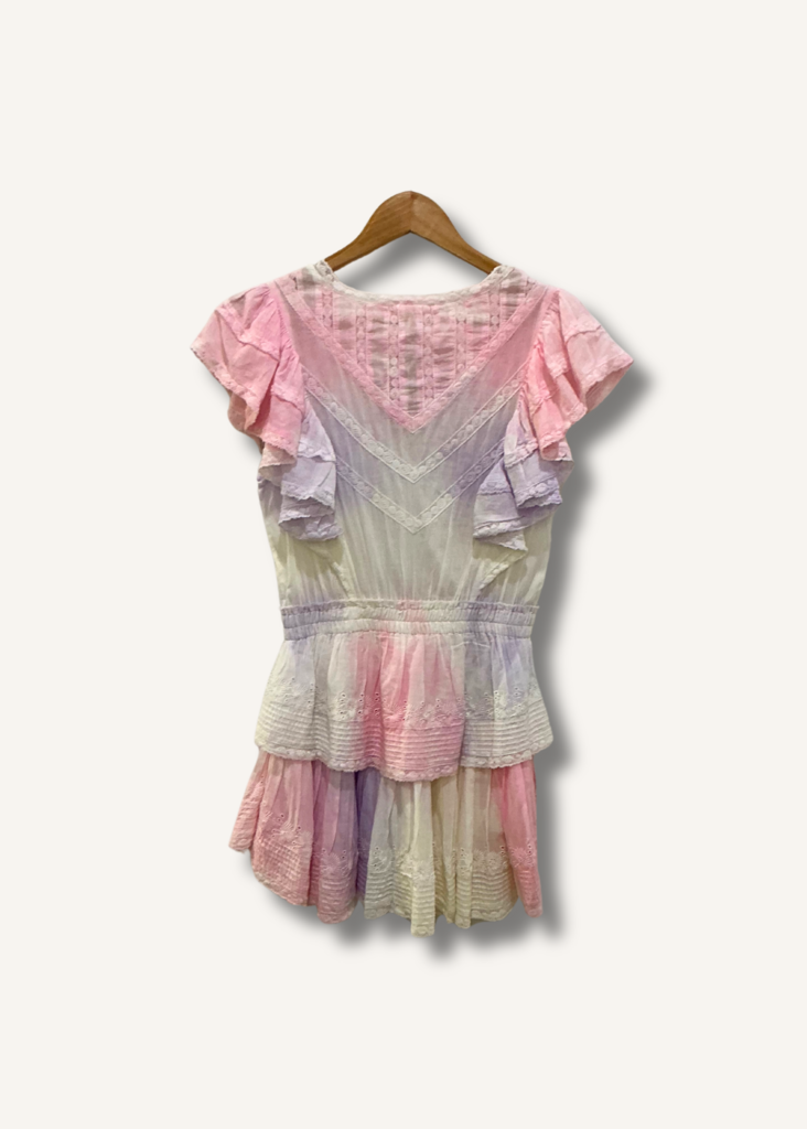 Loveshackfancy Gwen Ruffled Sleeve Tie Dye Mini Dress
