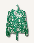 Alexis Idir Belted Floral-Print Crochet-Paneled Woven Top