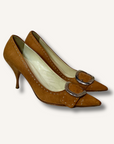 Prada Fivela Caramelo Scarpin Heels