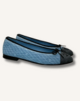 Chanel Denim Printed Quilt Cap Toe Flats