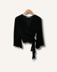 Alice + Olivia Bray Pleated-Sleeve Silk Wrap Top
