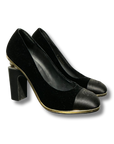 Chanel Velvet Satin Cap-Toe Pearl Pumps