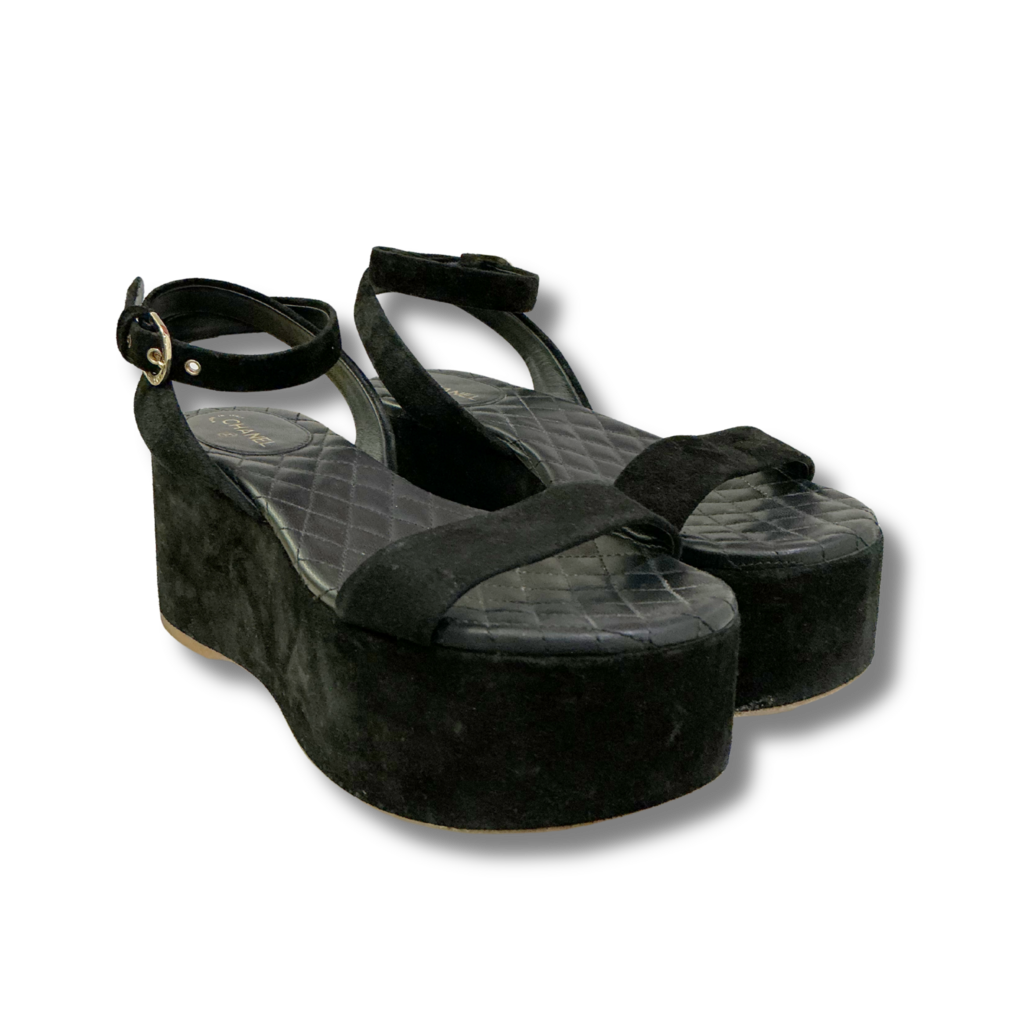 Chanel Suede Platform Wedge Sandals