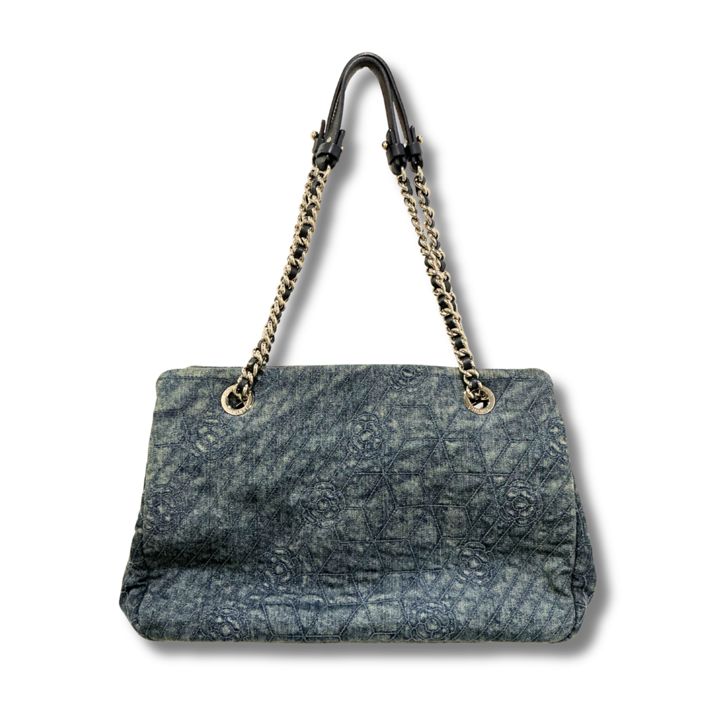 Chanel Denim Camellia Just Mademoiselle Bowler Bag