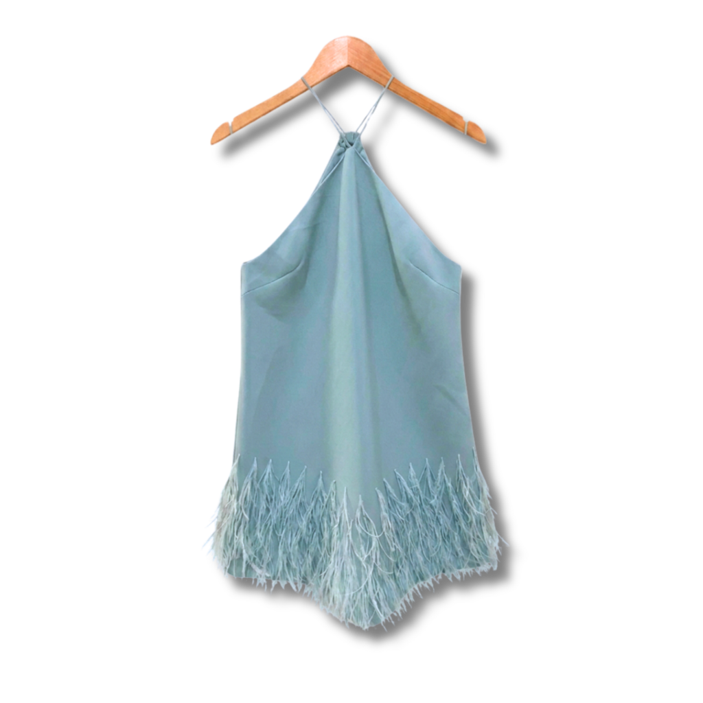 Alexis Feather-Trim Mini Halter Dress
