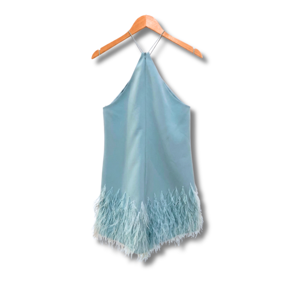 Alexis Feather-Trim Mini Halter Dress