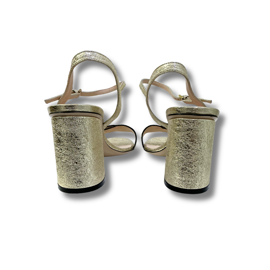 Gucci Metallic Leather Marmont Sandal Heels