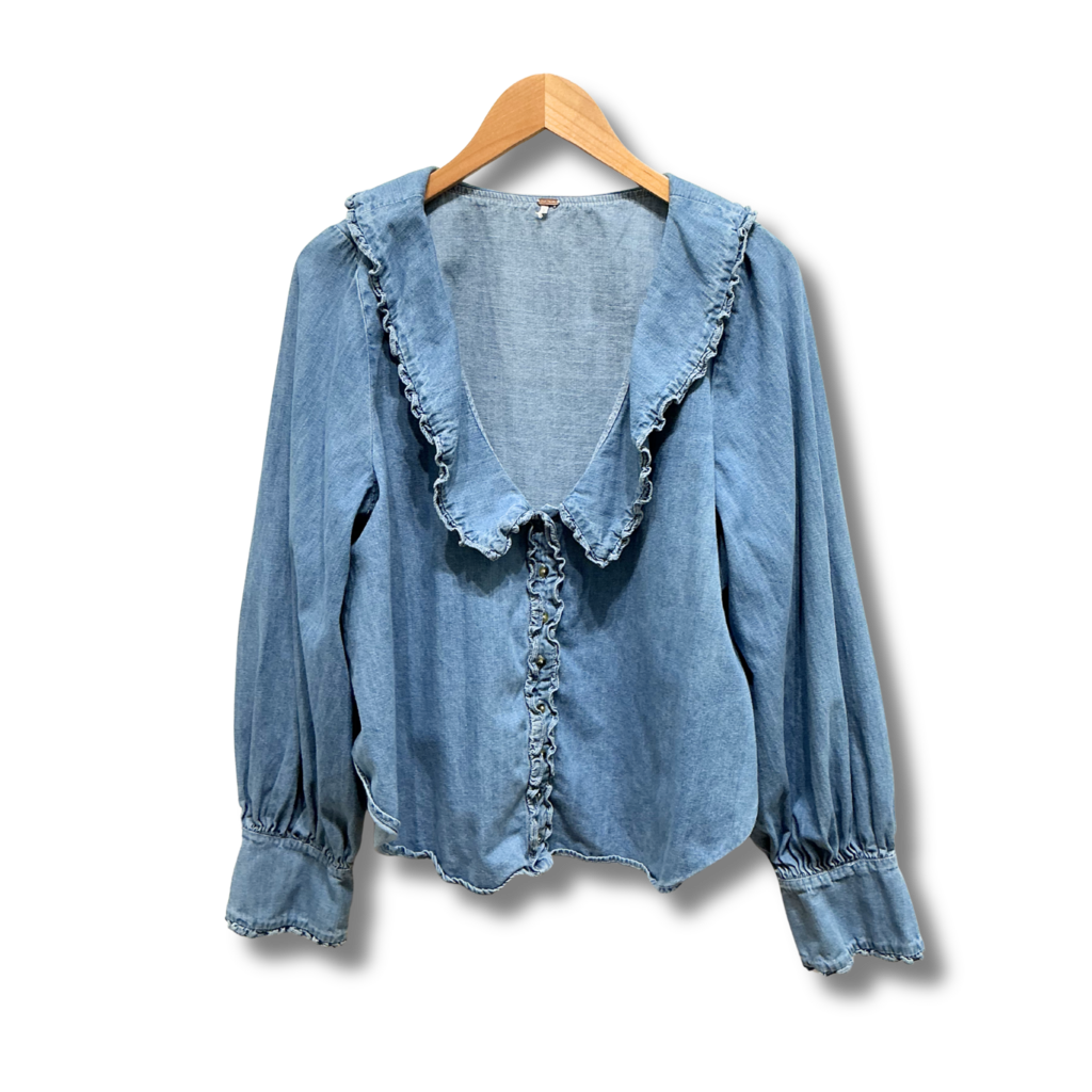 Free People Denim Ruffle Top
