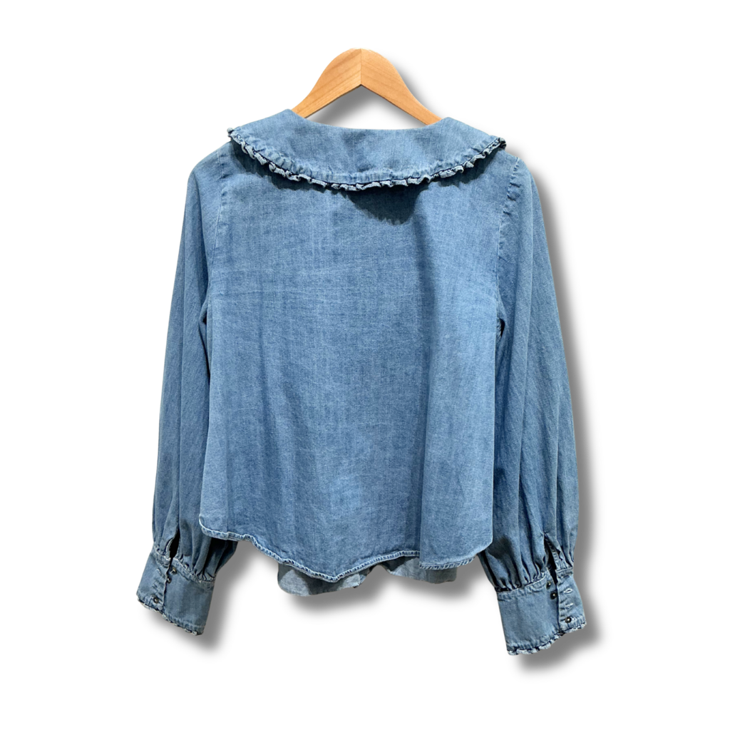 Free People Denim Ruffle Top