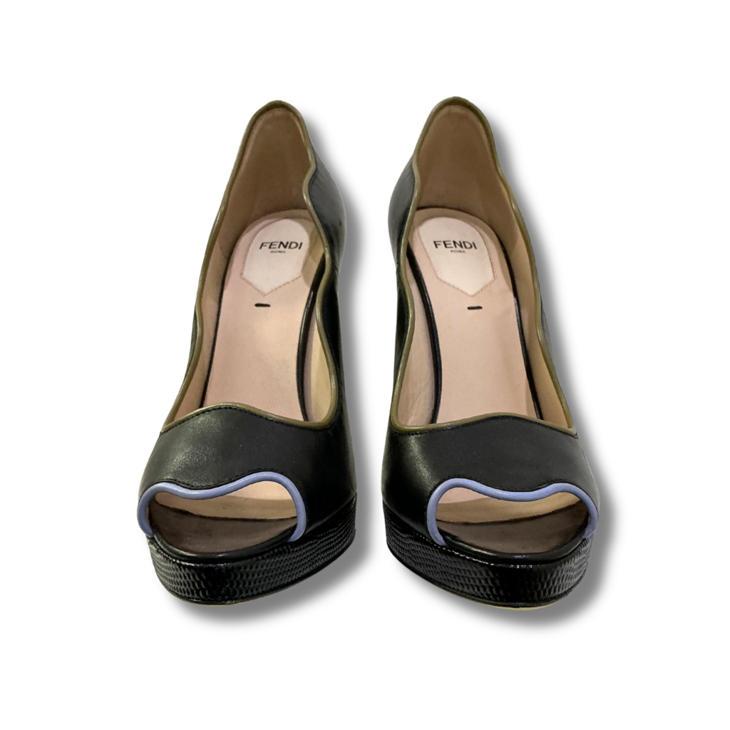 Fendi Scalloped Peep Toe Pumps