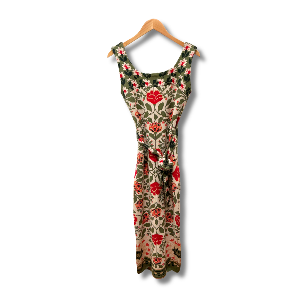 Farm Rio Garden Tapestry Sand Knit Dress